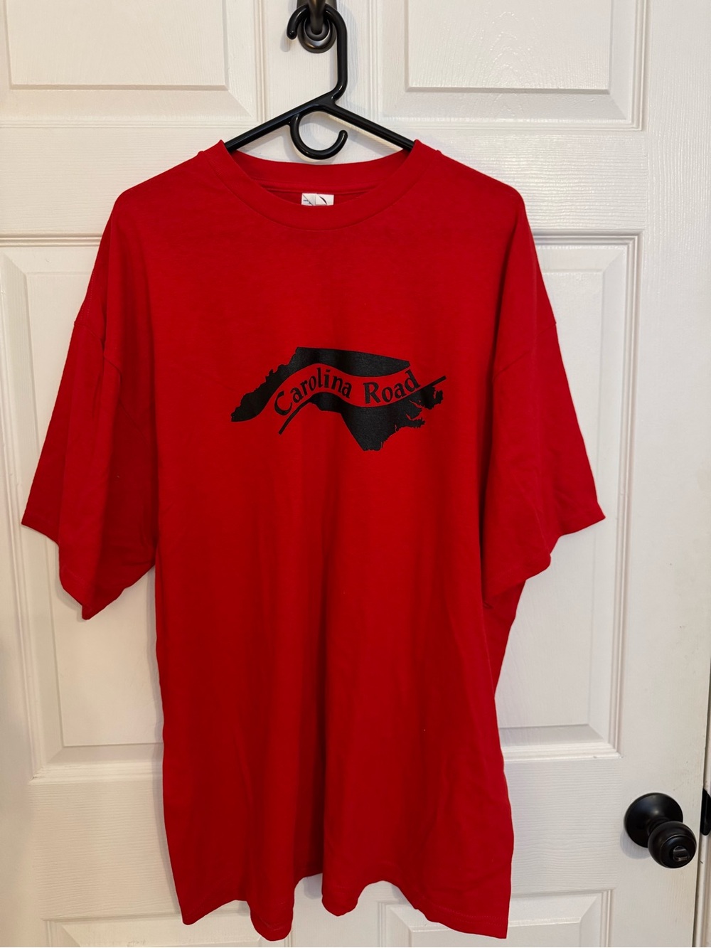 Delta Red Short Sleeve Tee with Black Carolina Road Map Graphic